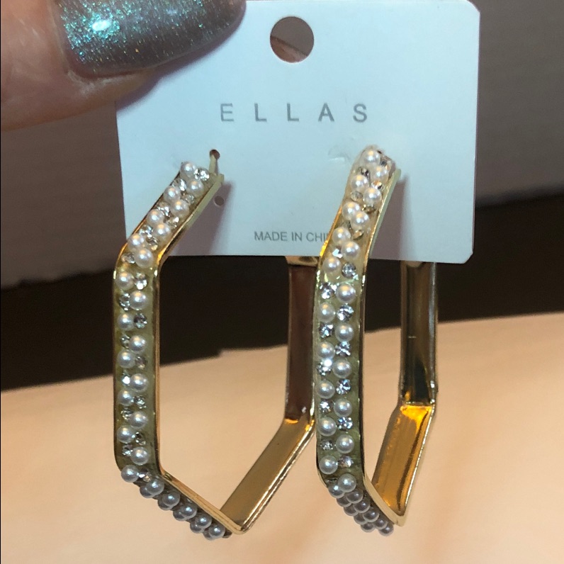 New Ellas Gold Hoop Earrings With Pearl And Silver Accents